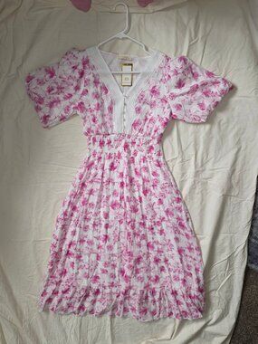 NWT Kings Road Pink Floral Midi Dress M